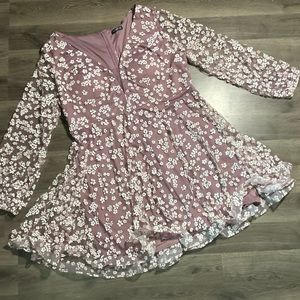 Plus Floral Print Bishop Sleeve Mesh Dress